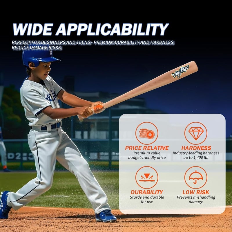 vigvitspo Professional Wood Baseball Bat 21-34 Inch，High-Density Maplewood for High Impact Resistance & Durability, Perfect for Baseball Training & Games - Image 4